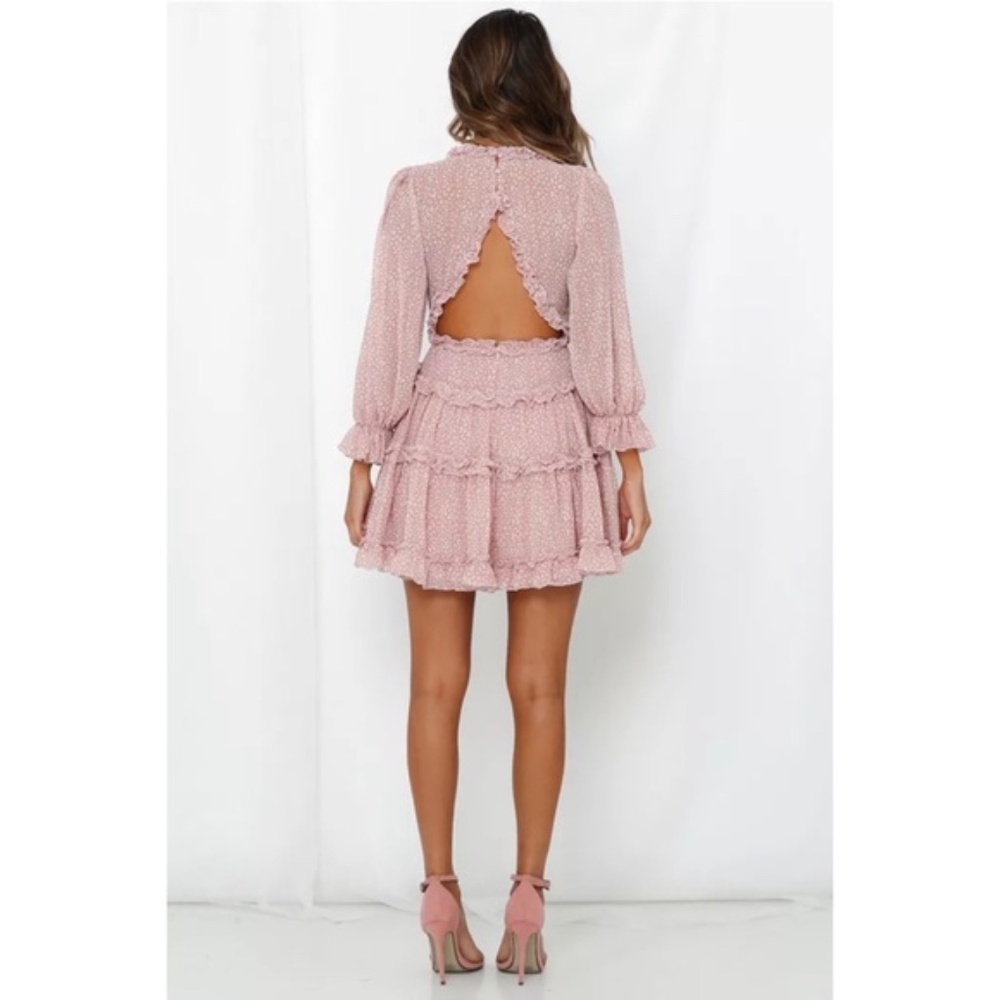 Pink Chiffon Ruffle Open Back Mini Dress - Picture 6 of 7